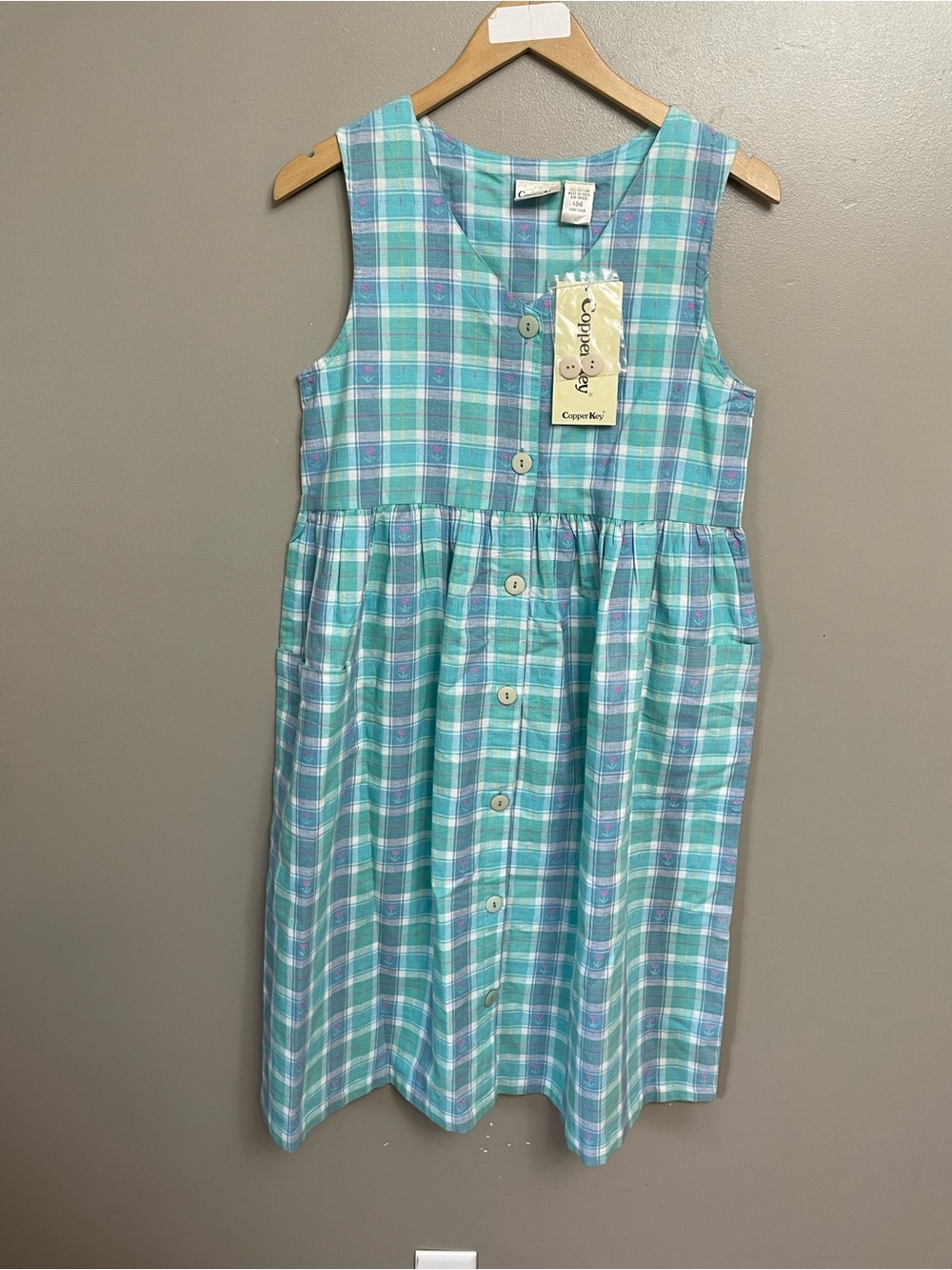 Copper Key 80s Vintage Midi jumper Dress heart plaid Cottagecore Deadstock